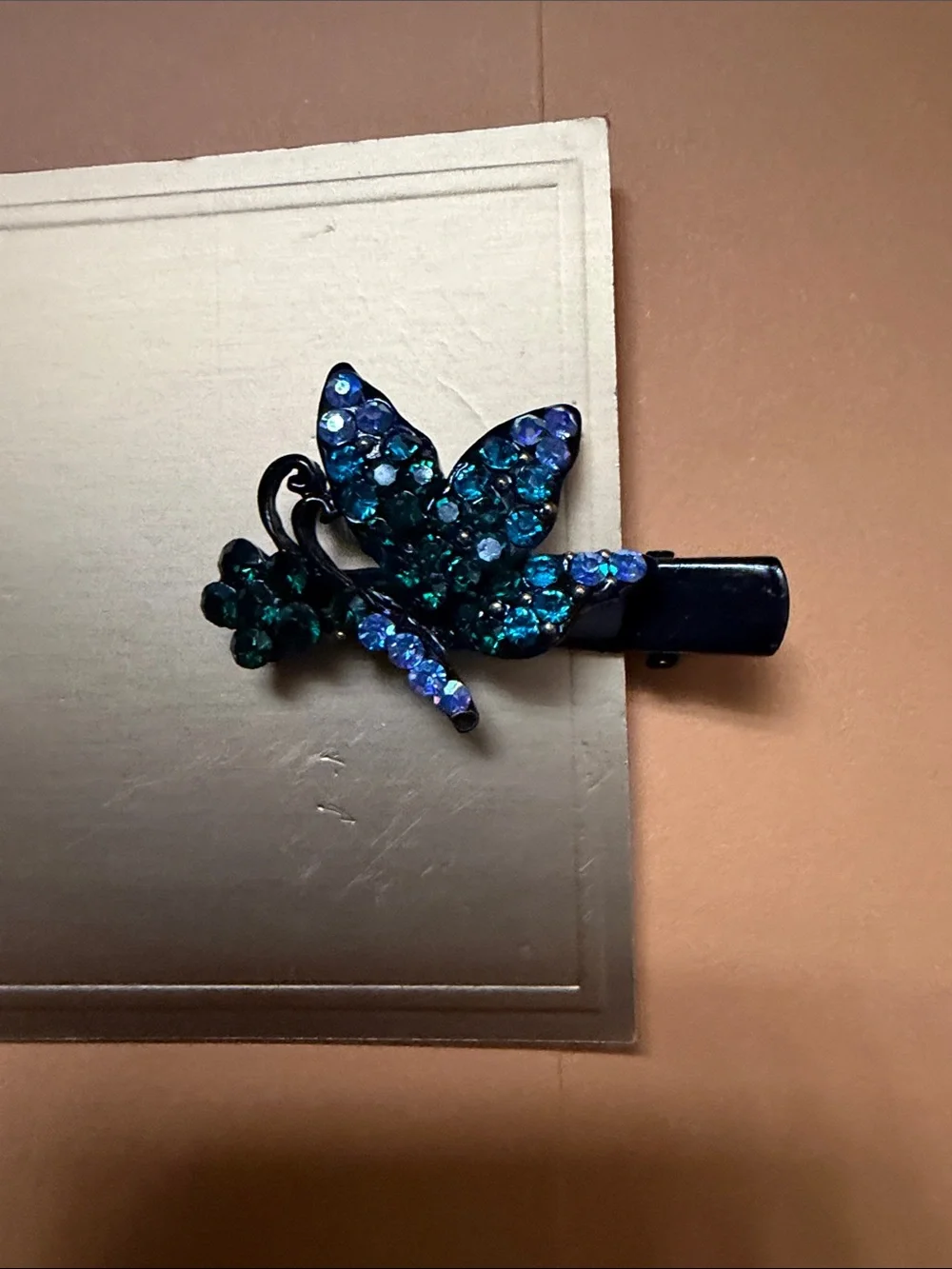 Rhinestone Butterfly and Flower Hair Clips - Teal & Pink